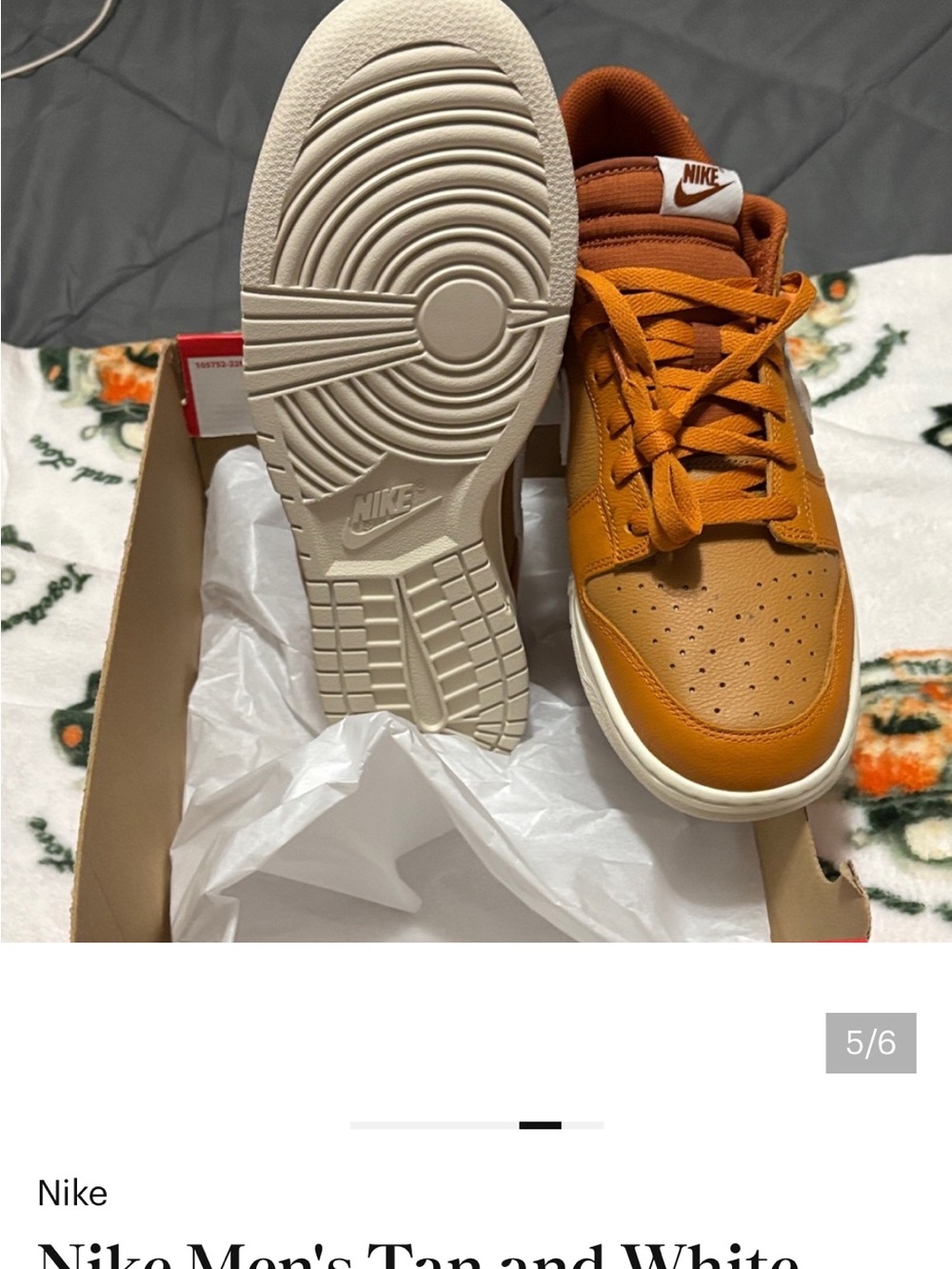 Nike Men's dunk low retro Tan and White Low-Top Sneakers - Picture 5 of 6